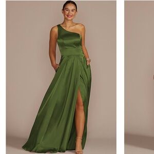 Davids Bridal Martini Olive One Shoulder Bridesmaid Dress, prom, evening gown
